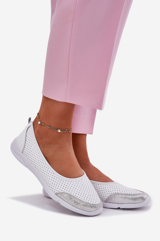 Kožené Dámske Prelamované balerínky biela farba Lucy