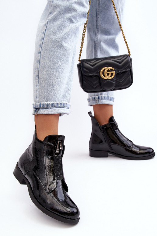 s lakovým efektom Dámske čižmy so širokými podpätkami zahriať sa čierna S.Barski HY75-120 čierna