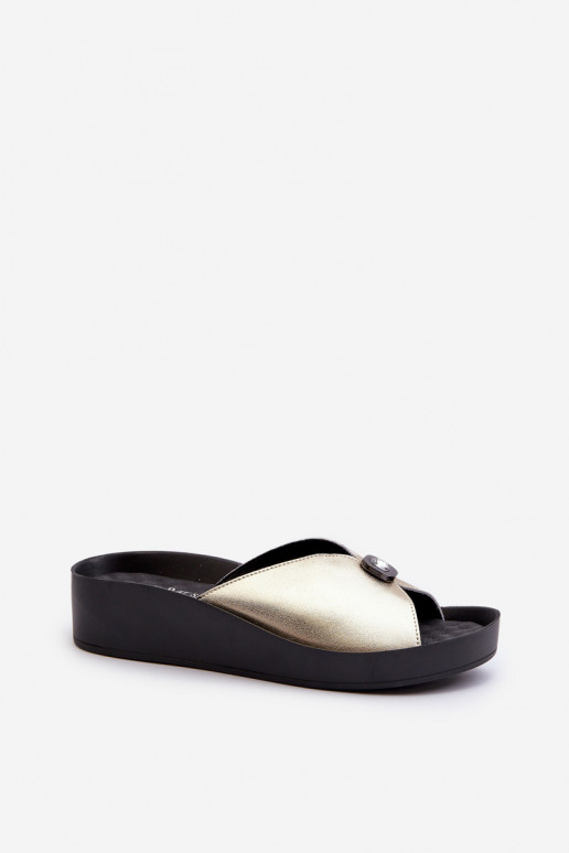 Kožené papuče Dámske s ozdobami zlatej farby S.Barski KV27-027