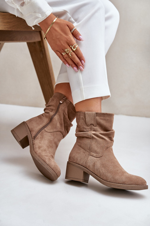 zahriať sa Dámske čižmy S nazberaným zvrškom Zapnuté nízkom opätku béžová Zinanya