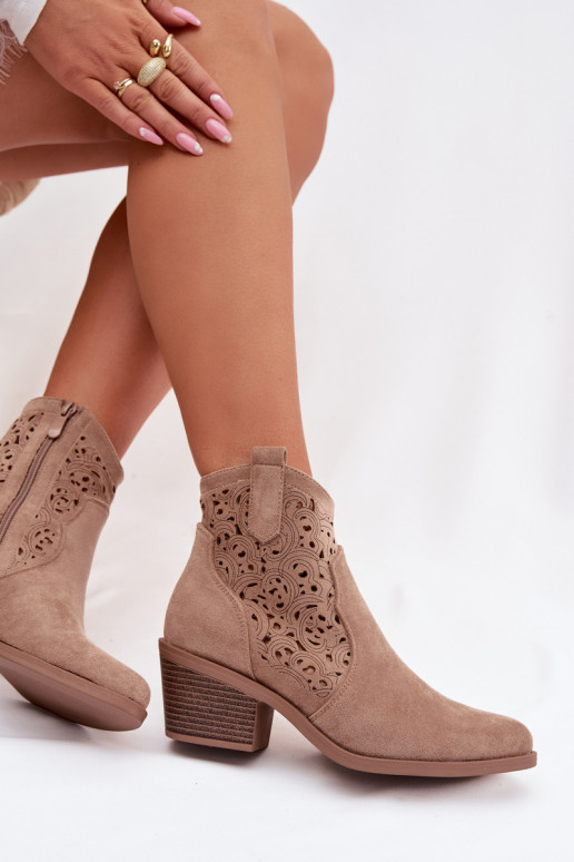 Dámske otvorené čižmičky v kovbojskom štýle s podpätkami S.Barski HY61-8012, pieskovej farby