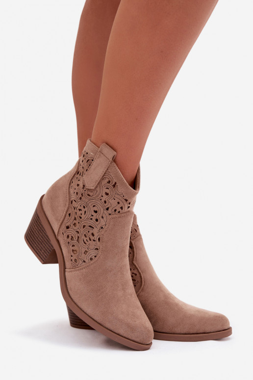 Dámske otvorené čižmičky v kovbojskom štýle s podpätkami S.Barski HY61-8012, pieskovej farby