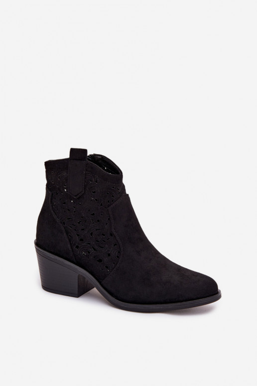 Ažúrové dámske cowboyské čižmy s podpätkami S.Barski HY61-8012 čierne