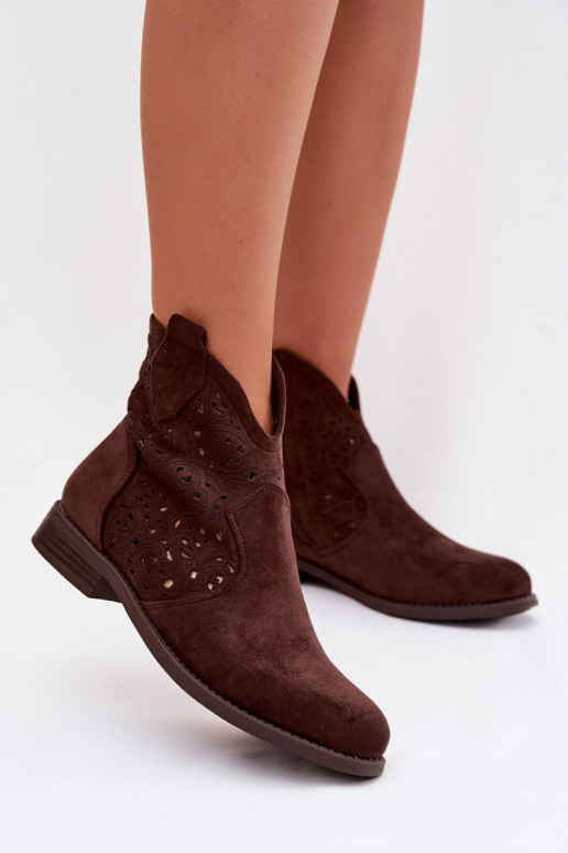 Ažúrové dámske čižmy s širokými podpätkami S.Barski HY61-8026 čokoládové