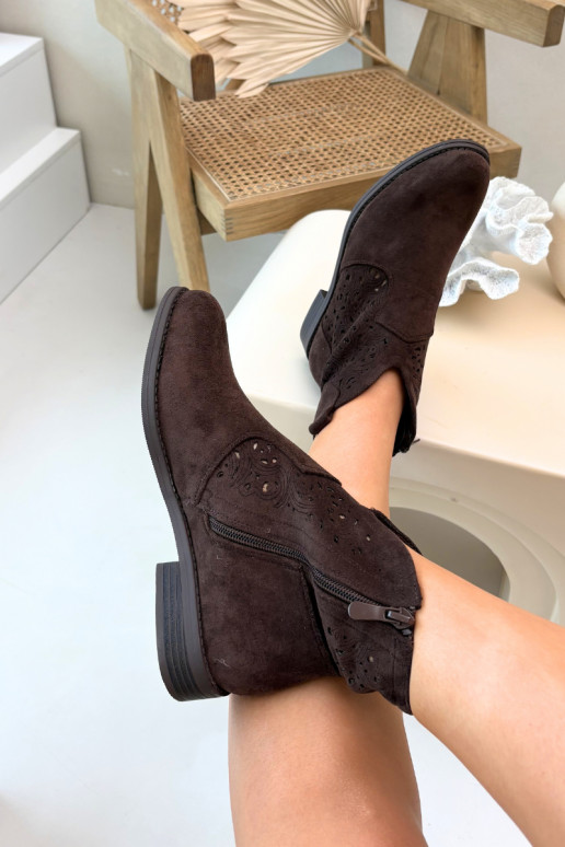 Ažúrové dámske čižmy s širokými podpätkami S.Barski HY61-8026 čokoládové