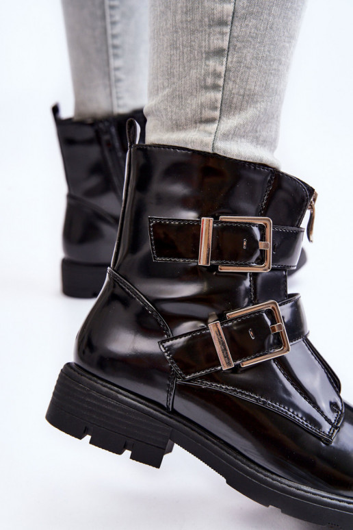 Dámske zahriať sa Čižmy so širokými podpätkami so zipsami čierna Joshie