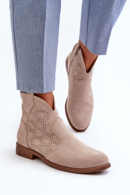 Prelamované čižmy Dámske so širokými podpätkami slonovina S.Barski HY66-151