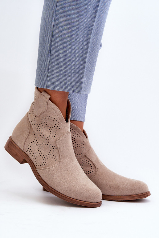 Prelamované čižmy Dámske so širokými podpätkami slonovina S.Barski HY66-151