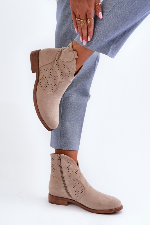 Prelamované čižmy Dámske so širokými podpätkami slonovina S.Barski HY66-151