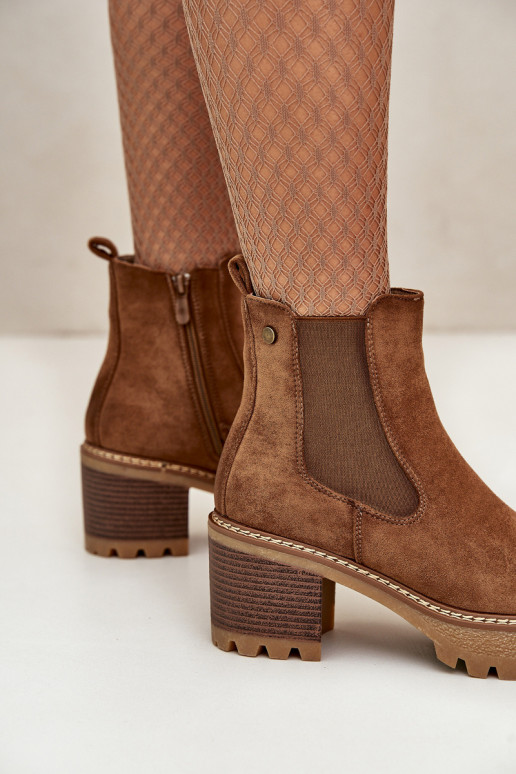 Dámske čižmy zahriať sa s podpätkami z eko semišuoIne Hnedá farba Irissinae