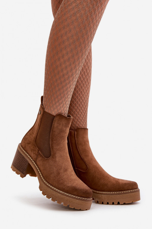 Dámske čižmy zahriať sa s podpätkami z eko semišuoIne Hnedá farba Irissinae