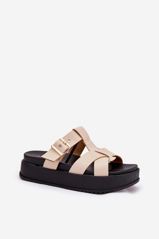 Dámske papuče s platformou S pruhmi I s prackami béžová Elimessa