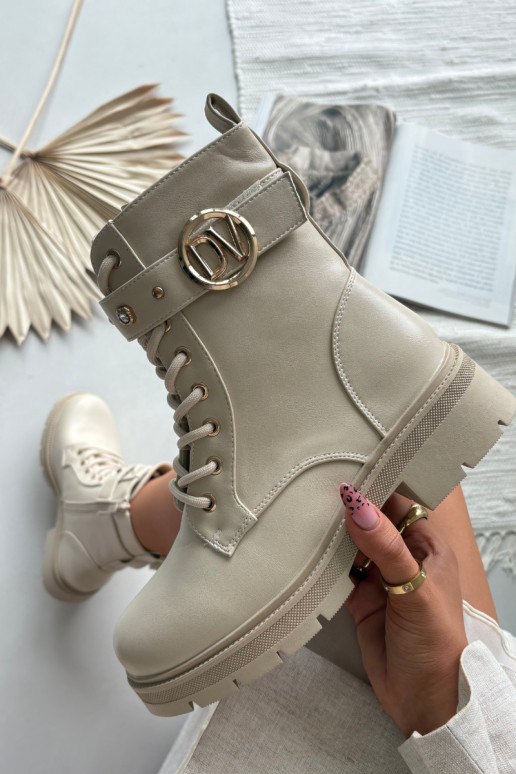 zahriať sa Pracovné členkové topánky Dámske S Ornatem Detalem béžová Talyssa