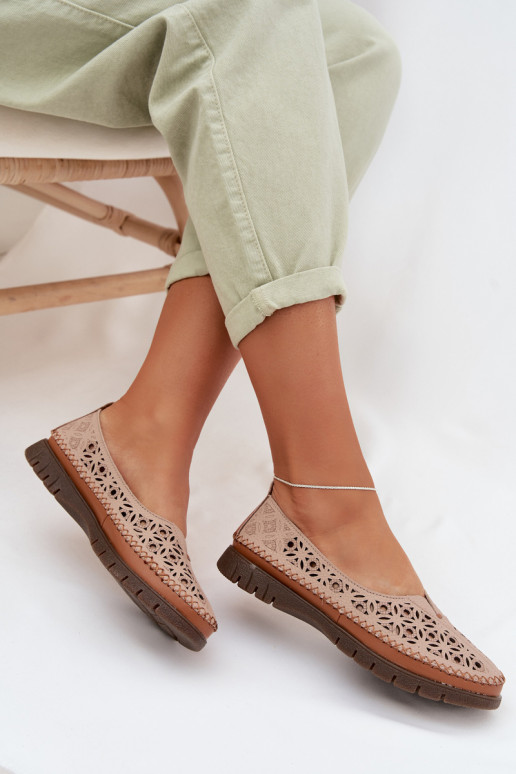 Prelamované balerínky DámskeZapnutéturalnej Skóry Sergio Leone SP-006 Ružová