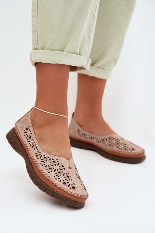 Prelamované balerínky DámskeZapnutéturalnej Skóry Sergio Leone SP-006 Ružová