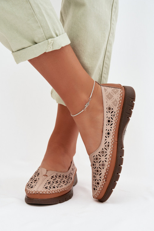 Prelamované balerínky DámskeZapnutéturalnej Skóry Sergio Leone SP-006 Ružová