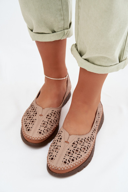 Prelamované balerínky DámskeZapnutéturalnej Skóry Sergio Leone SP-006 Ružová