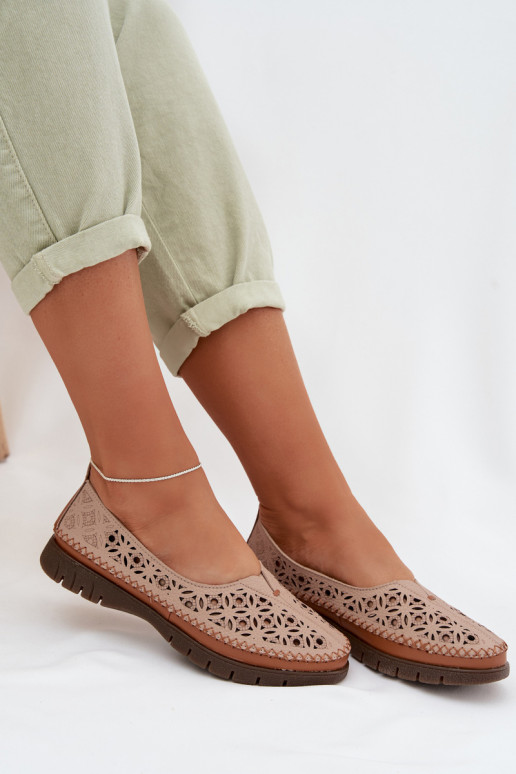 Prelamované balerínky DámskeZapnutéturalnej Skóry Sergio Leone SP-006 Ružová