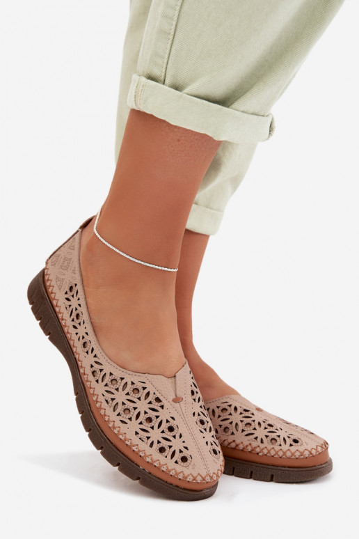 Prelamované balerínky DámskeZapnutéturalnej Skóry Sergio Leone SP-006 Ružová