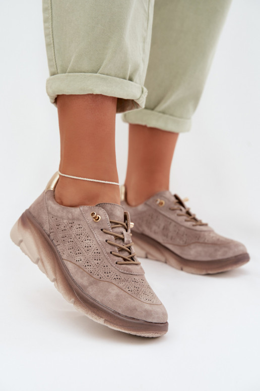 Kožené Tenisky model obuvi Dámske s prvkami prelamovania Sergio Leone SP-002 sivá