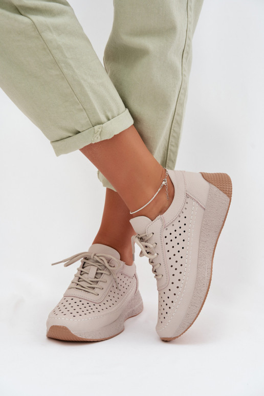 Kožené topánky Tenisky model obuvi Dámske s prvkami prelamovania Sergio Leone SP-013 sivá