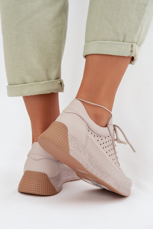 Kožené topánky Tenisky model obuvi Dámske s prvkami prelamovania Sergio Leone SP-013 sivá