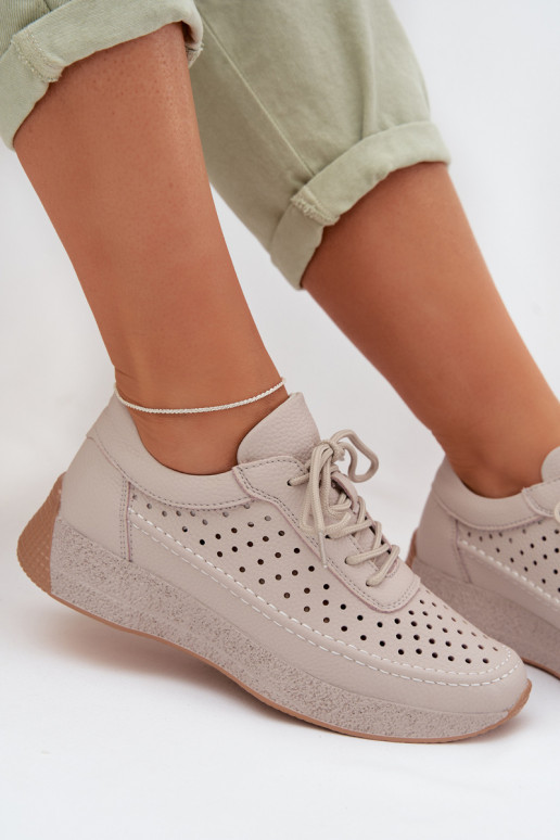 Kožené topánky Tenisky model obuvi Dámske s prvkami prelamovania Sergio Leone SP-013 sivá