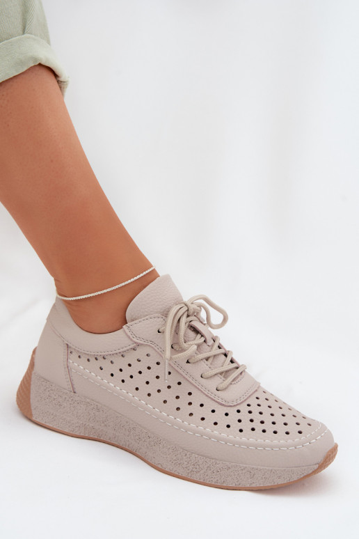 Kožené topánky Tenisky model obuvi Dámske s prvkami prelamovania Sergio Leone SP-013 sivá