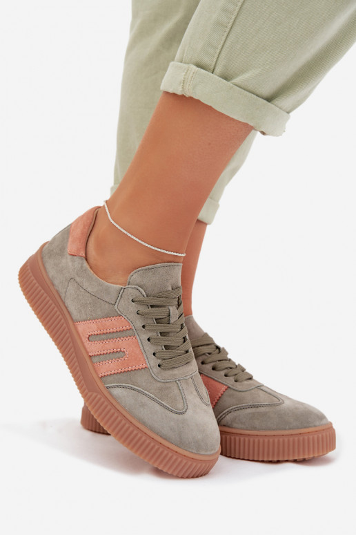 Tenisky model obuvi DámskeZapnutéturalnego zo semišuu zelená farba Delyssia