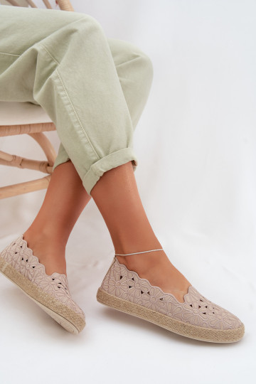 Espadrilky s prvkami prelamovania s kvetmi béžová Merivelle