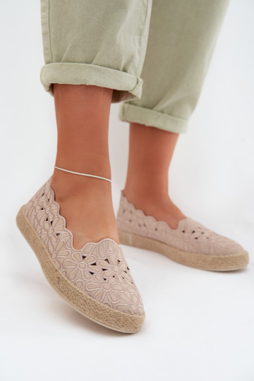 Espadrilky s prvkami prelamovania s kvetmi béžová Merivelle 2