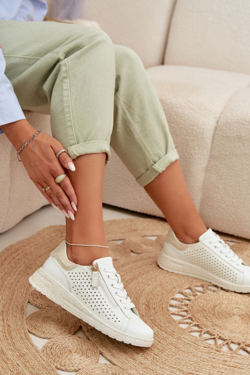 Kožené topánky Tenisky model obuvi Dámske so zipsami biely-zlatej farby Kalorinne