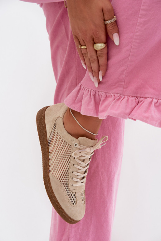 Kožené zo semišu Tenisky model obuvi Dámske s mriežkou Zazoo N1142 béžová