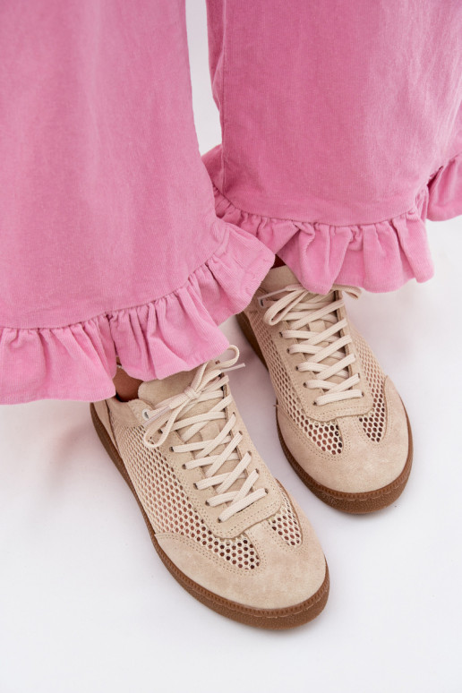 Kožené zo semišu Tenisky model obuvi Dámske s mriežkou Zazoo N1142 béžová