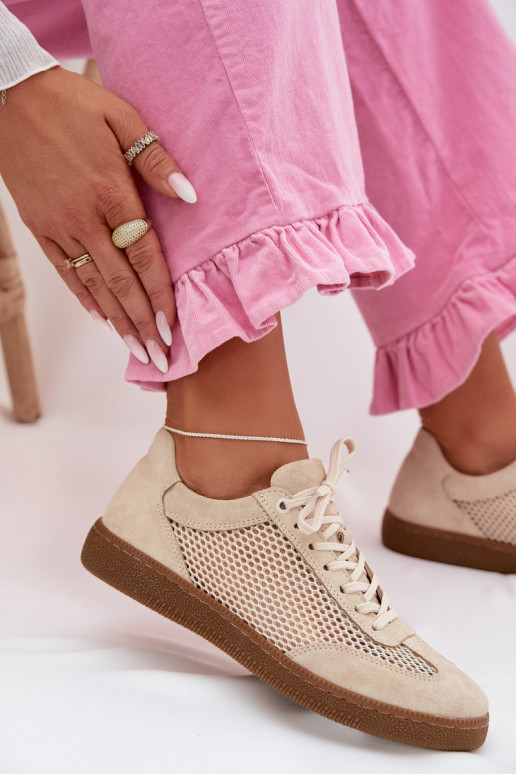 Kožené zo semišu Tenisky model obuvi Dámske s mriežkou Zazoo N1142 béžová
