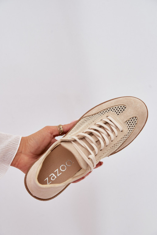 Kožené zo semišu Tenisky model obuvi Dámske s mriežkou Zazoo N1142 béžová