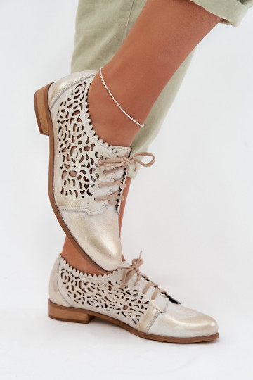 Kožené s prvkami prelamovania topánky Dámske Zazoo 3195 zlatej farby