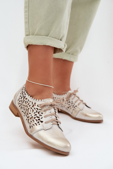 Kožené s prvkami prelamovania topánky Dámske Zazoo 3195 zlatej farby 2