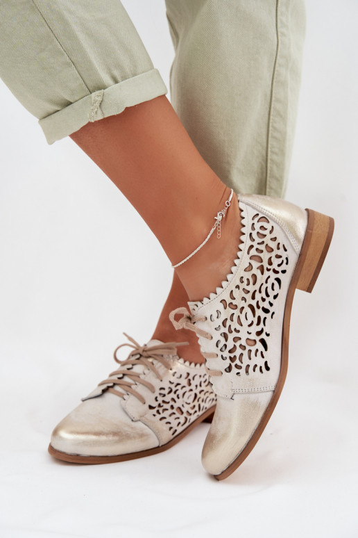 Kožené s prvkami prelamovania topánky Dámske Zazoo 3195 zlatej farby