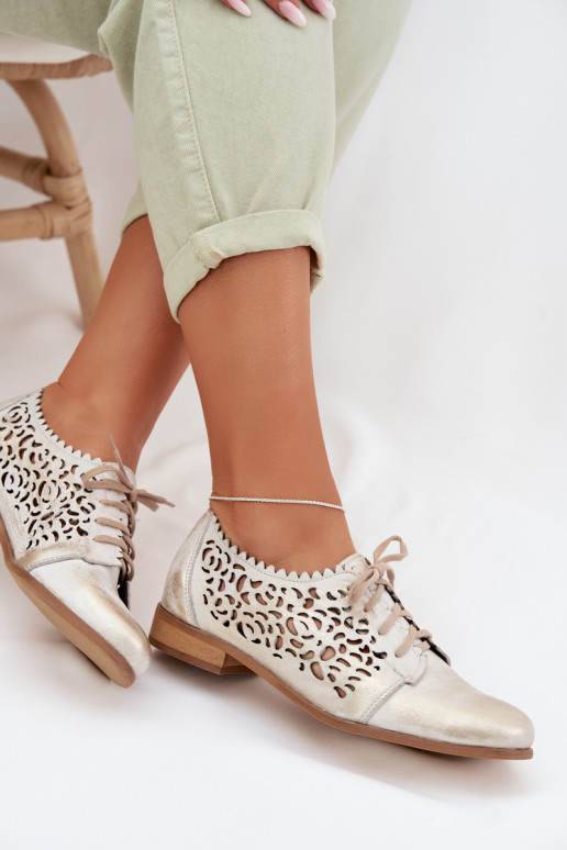 Kožené s prvkami prelamovania topánky Dámske Zazoo 3195 zlatej farby