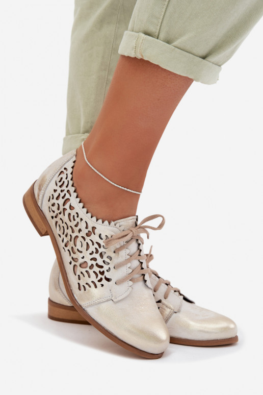 Kožené s prvkami prelamovania topánky Dámske Zazoo 3195 zlatej farby