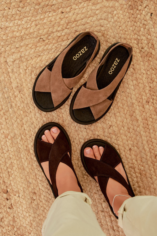 Dámske sandáleZapnutéturalnego zo semišuu Zazoo 3196 CzekoladoIne