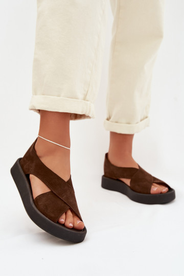 Dámske sandáleZapnutéturalnego zo semišuu Zazoo 3196 Hnedá farba