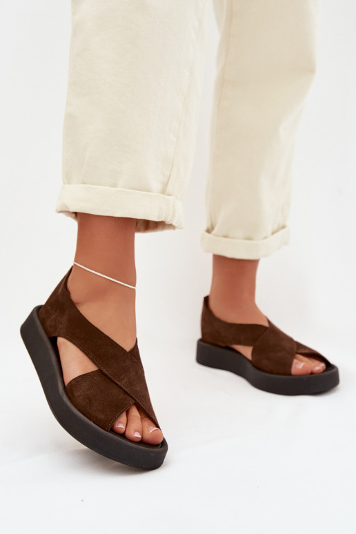 Dámske sandáleZapnutéturalnego zo semišuu Zazoo 3196 Hnedá farba