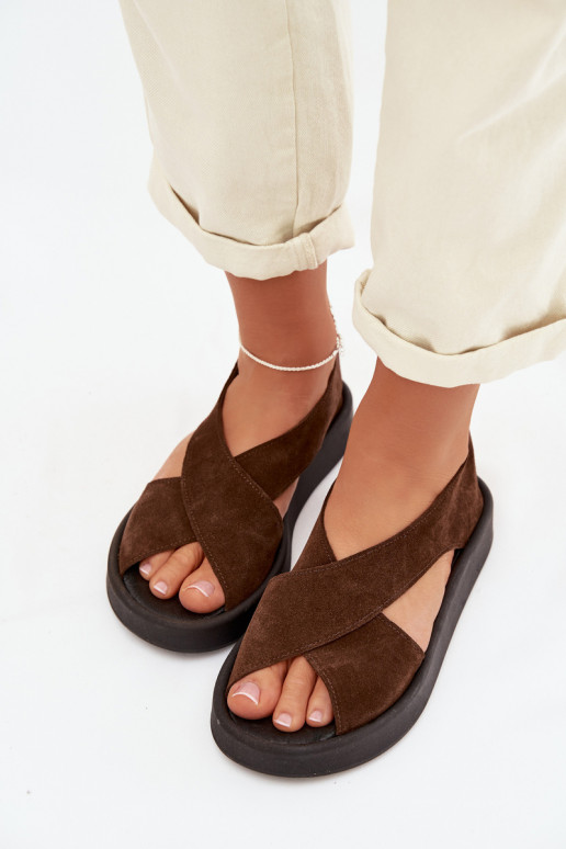 Dámske sandáleZapnutéturalnego zo semišuu Zazoo 3196 Hnedá farba