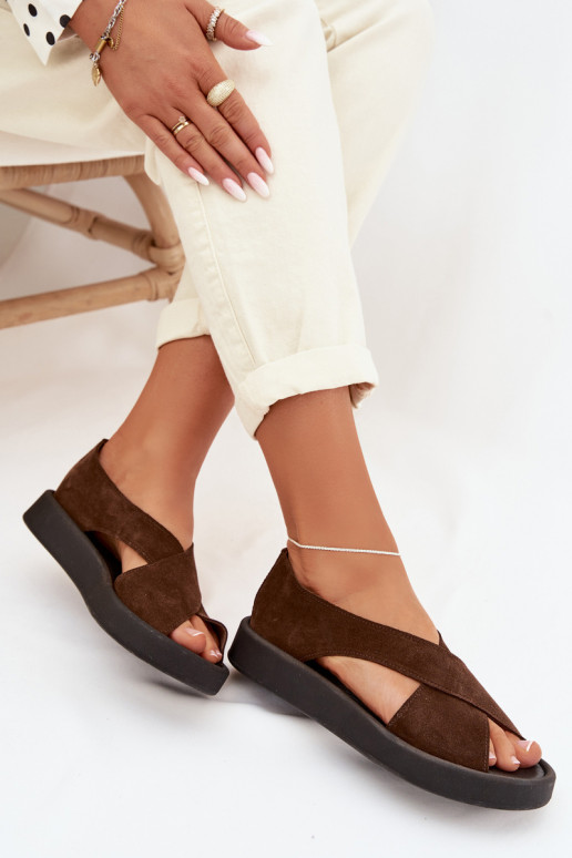 Dámske sandáleZapnutéturalnego zo semišuu Zazoo 3196 Hnedá farba