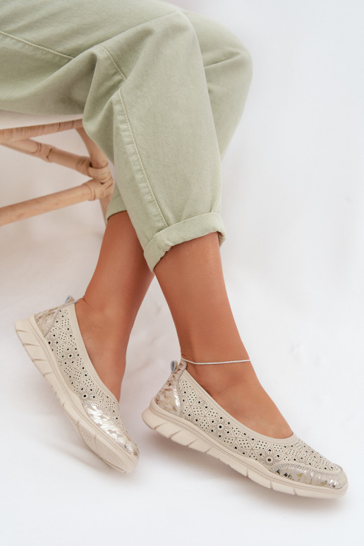 Prelamované balerínkyZapnutéturalnej Skóry béžová Palorette