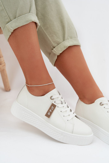 Tenisky model obuvi DámskeZapnutéturalnej Skóry D&A GR61-5591 biela farba