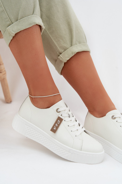 Tenisky model obuvi DámskeZapnutéturalnej Skóry D&A GR61-5591 biela farba