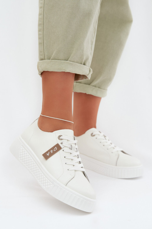 Tenisky model obuvi DámskeZapnutéturalnej Skóry D&A GR61-5591 biela farba